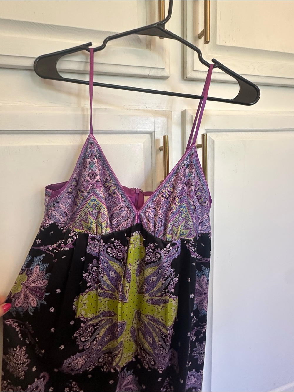 ECI Purple Paisley Print Dress with Lime and Black Accents